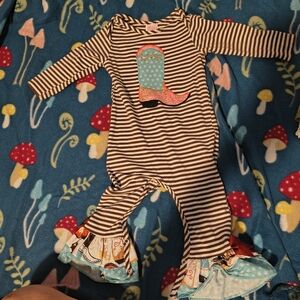 Charming Striped Footie with Boot Appliqué
